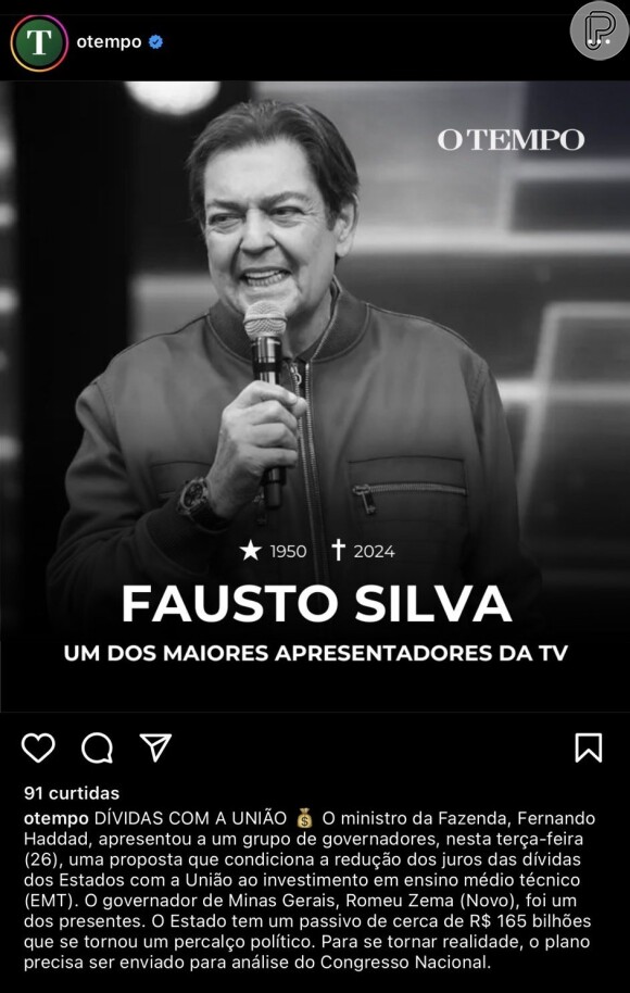 Faustão: o jornal O Tempo, de Minas Gerais, publicou na internet que o apresentador havia morrido