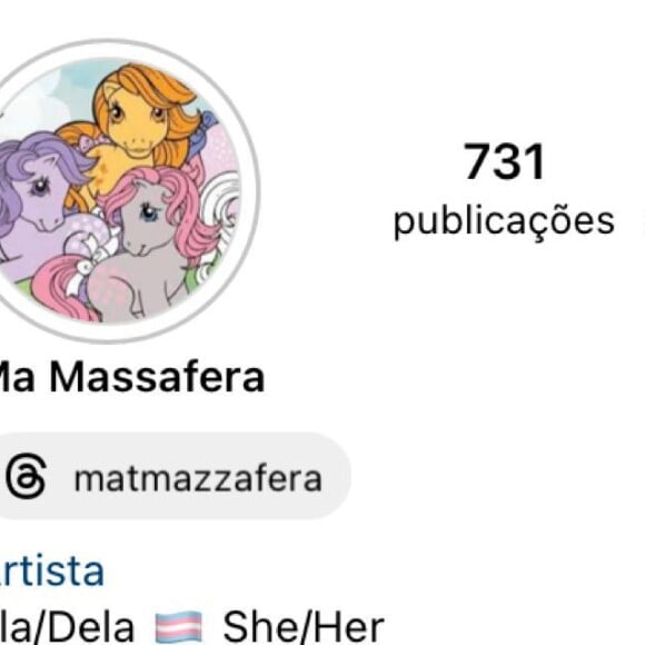 Maya Mazzafera, na bio do Instagram, confirmou os rumores de redesignação de gênero: 'Ela/Dela - She/Her'