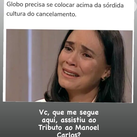 Gabriela Duarte compartilhou crítica à Globo após a mãe, Regina Duarte, ficar de fora do 'Tributo - Manoel Carlos'