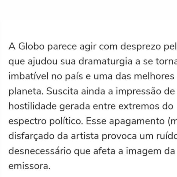 Globo foi criticada por jornalista após Regina Duarte ficar de fora do 'Tributo - Manoel Carlos'