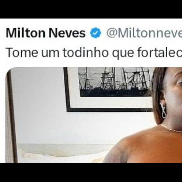 Além de expor a falsa imagem, Milton Neves ainda colocou uma legenda de extremo mau gosto. 'Tome um Toddynho que fortalece. Parabéns para a moça', escreveu