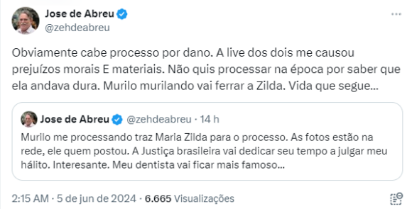 José de Abreu vai no X falar sobre o caso e alfineta Murilo Rosa e Maria Zilda