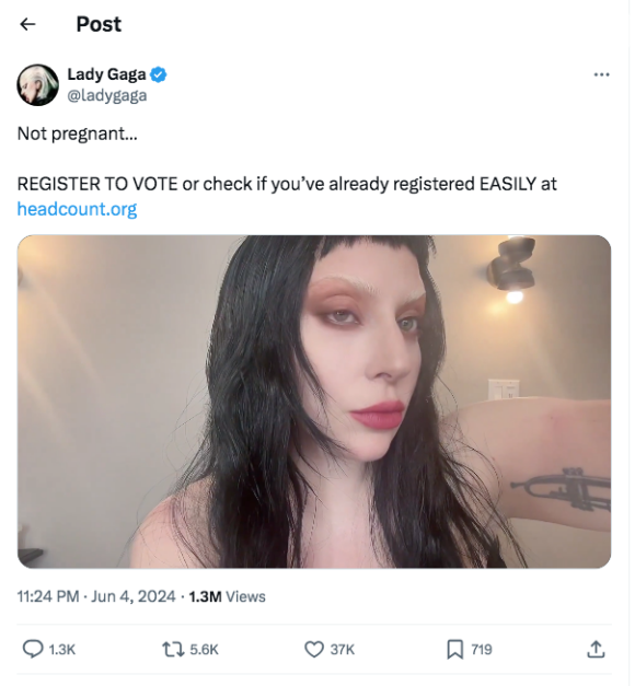 Já no X, antigo Twitter, Lady Gaga voltou a negar a gravidez em um vídeo