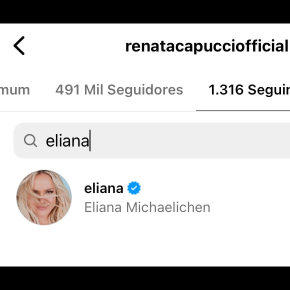 Renata Capucci retribuiu o 'follow' de Eliana no Instagram