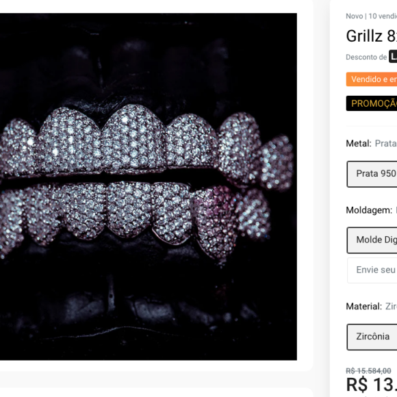 O terceiro grillz comprado por MC Daniel foi um de prata cravejada com zircônia, no valor de R$ 13,5 mil com desconto