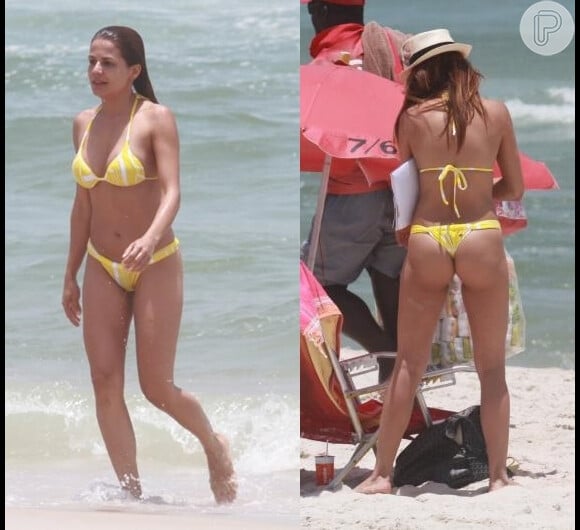 Nivea Stelmann exibe o corpão de biquíni na praia. A atriz, que tem 1,65m de altura e pesa 53 quilos, explica que a vida regrada é a receita de sua boa forma. Foto em dezembro de 2012