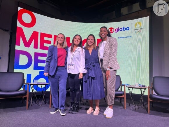 Nova comentarista da Globo, Fernanda Garay em foto com Fabi Alvim, Manzar Feres e Joana Thimoteo