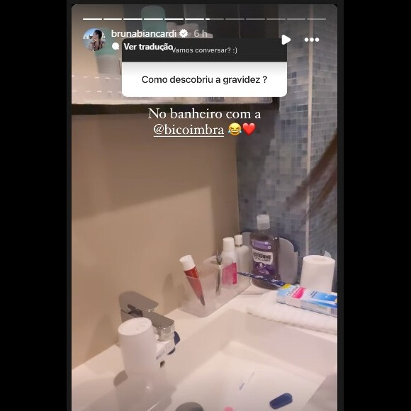 Bruna Biancardi ainda revelou que descobriu a gravidez dentro de um banheiro após realizar um teste de farmácia