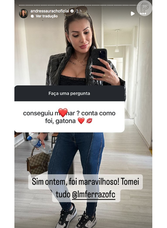 Andressa Urach também foi questionada por um seguidor se já havia feito sexo oral e garantiu ter sido maravilhoso