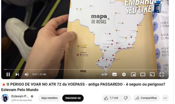 No Youtube, Estevam publicou um vídeo no qual ele falava sobre os perigos de viajar com o modelo de avião ATR 72