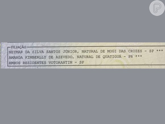 Neymar registrou a filha com Amanda Kimberlly logo após o nascimento