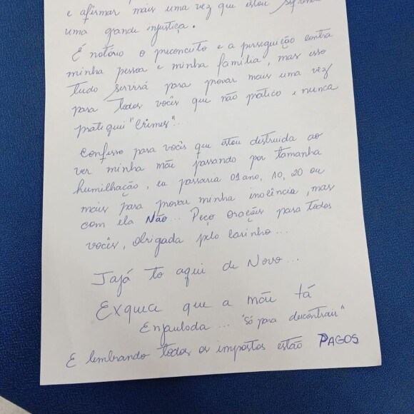 Antes de ir para o presídio, Deolane Bezerra escreveu uma carta aberta que foi postada em seu Instagram