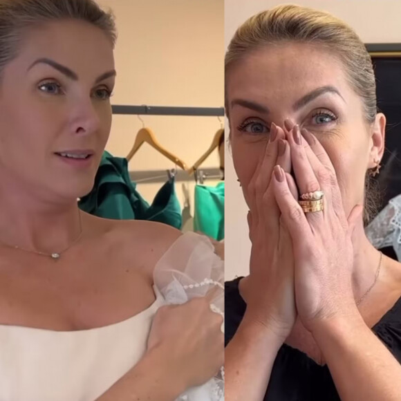 Ana Hickmann se emociona ao fazer 1ª prova de vestido de noivado com Edu Guedes; look é exclusivo feito por estilista famosa