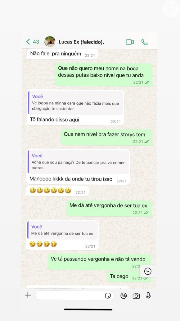 Andressa Urach e Lucas Ferraz trocam ofensas na conversa de WhatsApp