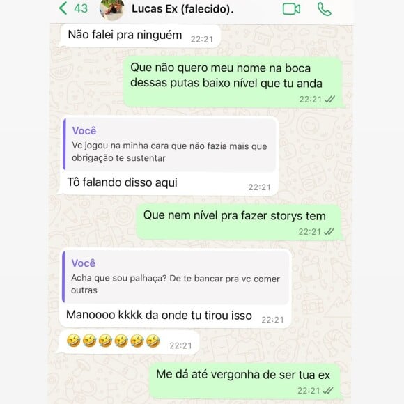 Andressa Urach e Lucas Ferraz trocam ofensas na conversa de WhatsApp