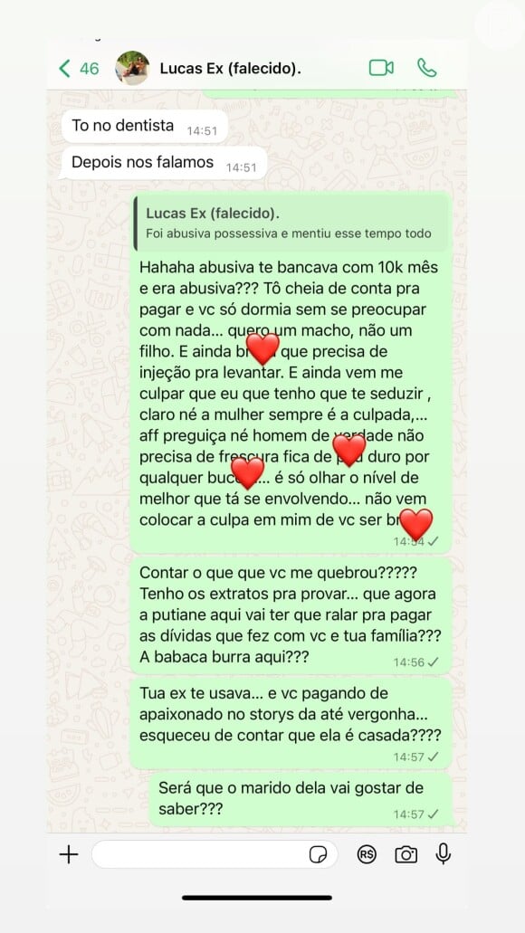 Andressa Urach diz que Lucas Ferraz tem um caso com a ex-namorada, que é casada atualmente