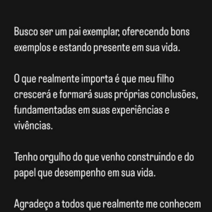 Por fim, Guilherme Winter falou sobre o crescimento do filho e o fato dele "formar suas próprias conclusões"