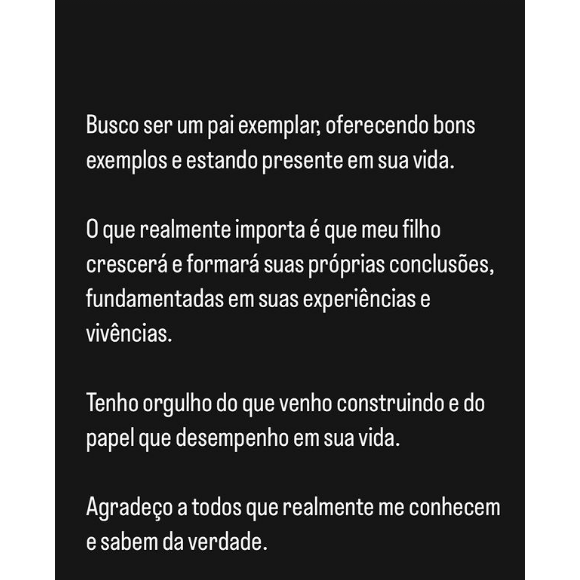 Por fim, Guilherme Winter falou sobre o crescimento do filho e o fato dele "formar suas próprias conclusões"