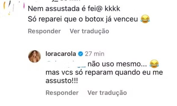 Uma internauta disse que Carolina Dieckmann estaria com o 'botox vencido' e recebeu a melhor resposta da atriz