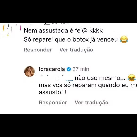 Uma internauta disse que Carolina Dieckmann estaria com o 'botox vencido' e recebeu a melhor resposta da atriz