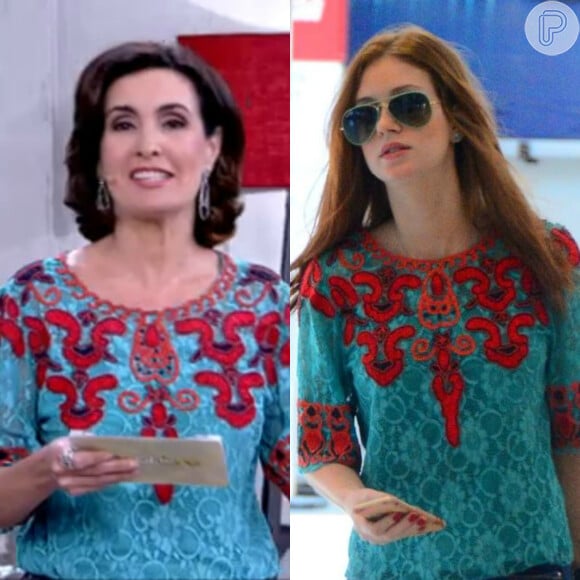 Fátima Bernardes também repetiu o look usado por Marina Ruy Barbosa