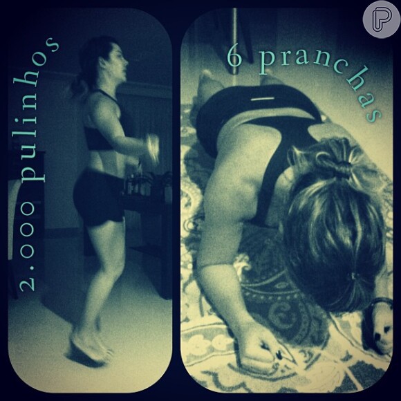 Fernanda Souza malha de short e top na sala de casa e posta foto no Instagram, em 22 de abril de 2013