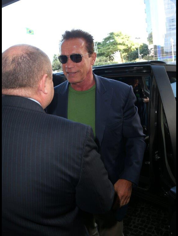 Arnold Schwarzenegger chega ao Rio de Janeiro em 25 de abril de 2013 para evento de fisiculturismo