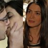 Branca (Maria Manoella) vê Luís (Thiago Rodrigues) beijando Isabel (Mariana Lima) e fica indignada, na novela 'Sete Vidas', em 16 de junho de 2015