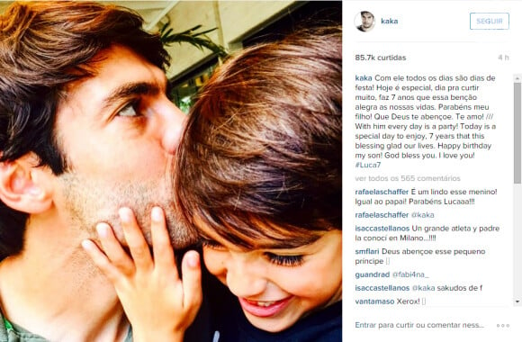 Kaká também foi só elogios ao primogênito, Luca, que completa 7 anos nesta quarta-feira, 10 de junho de 2015