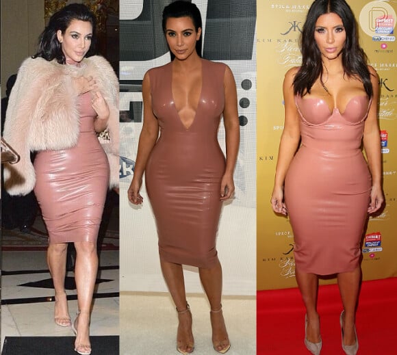Obsecada por looks justos, Kim Kardashian aposta em roupas confeccionadas com látex