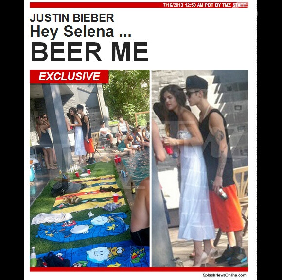 Justin Bieber foi flagrado com Selena Gomenz bebendo cerveja durante uma festa