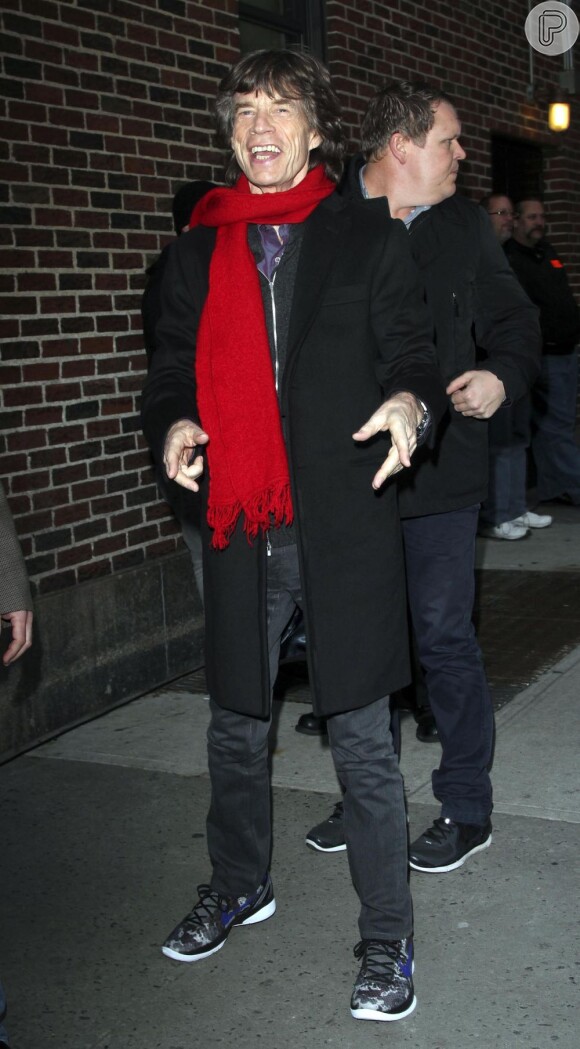 Mick Jagger visita o 'Late Show with David Letterman', em Nova York, em dezembro de 2012.
