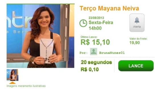 Mayana Neiva, no ar em 'Sangue Bom', doou um terço preto para o leilão, que, até o momento, está sendo vendido por R$ 15,10. O arremate acaba nesta sexta, 23 de agosto de 2013