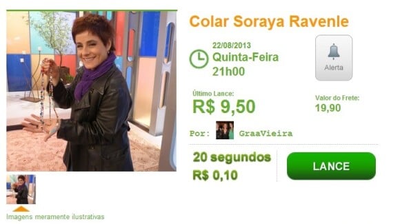 A atriz Soraya Ravenle tem um colar no acervo do leilão. A peça está saindo por R$ 9,50