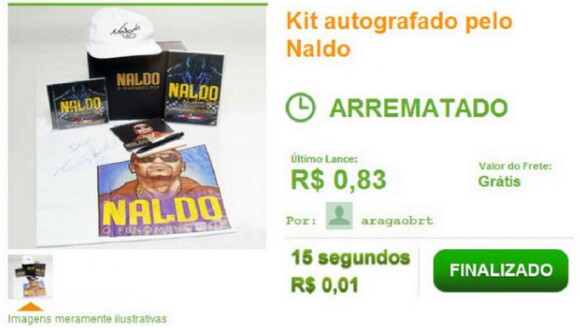Os fãs de Naldo tiveram a chance de adquirir um kit completo do cantor com CD, DVD, boné e outros produtos, mas o comprado levou tudo isso por apenas R$0,83
