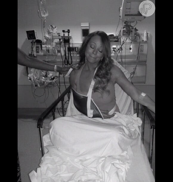 Mariah Carey foi parar no hospital depois de ter deslocado o ombro no set de filmagens do clipe do remix da música 'Beautiful'
