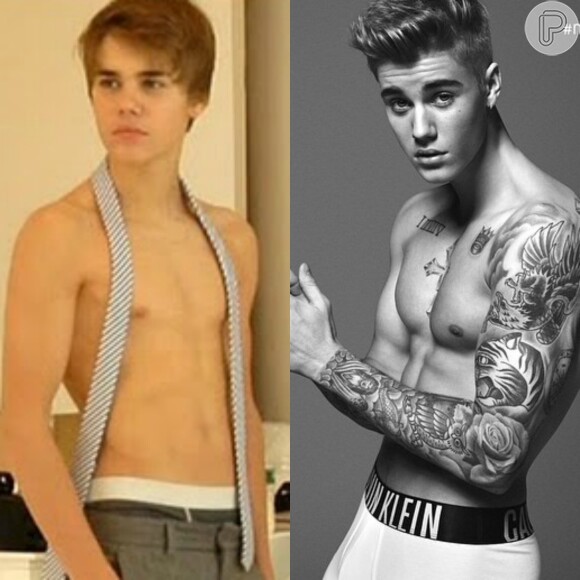 Justin Bieber deixou o corpo infantil para trás e surpreendeu ao exibir músculos e barriga sarada em ensaio para a Calvin Klein