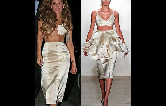 Lady Gaga customizou saia da coleção de Verão 2013 do estilista brasileiro Alexandre Herchcovitch e a transformou em uma saia lápis