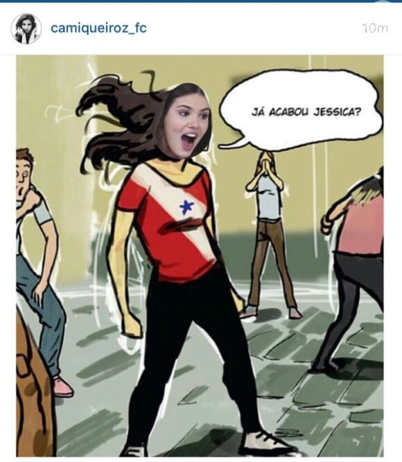 Bem-humorada, Camila Queiroz compartilhou uma montagem divertida feito por seus fãs, de um dos memes mais comentados da internet em 2015