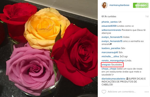 A atriz publicou a foto de flores e disse que estava com saudades. Xandinho retribuiu nos comentários. 'Saudades', escreveu o piloto