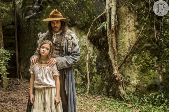 Mel Maia e Dalton Vigh como Joaquina e Raposo na primeira fase da trama em cenas realizadas em Minas Gerais