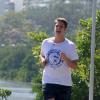 O ator e humorista Fábio Porchat estava ofegante durante corrida pela Lagoa Rodrigo de Freitas, Zona Sul do Rio de Janeiro