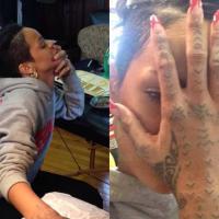 Rihanna faz tatuagem maori com técnica que utiliza talhadeira e bastão