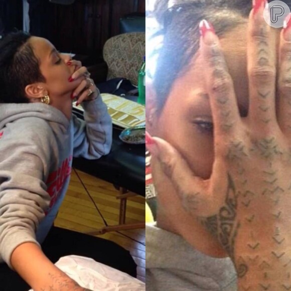 Rihanna faz tatuagem maori na Nova Zelândia, em 9 de outubro de 2013