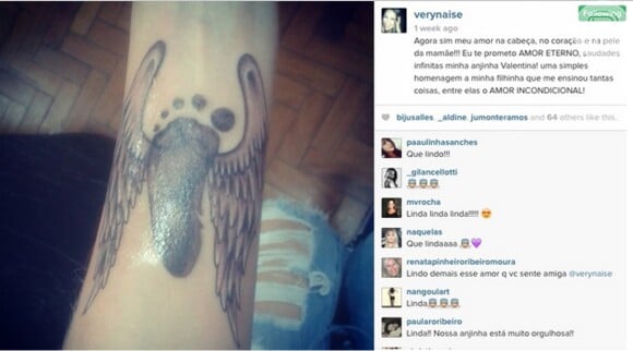 Só que Naise Aquino fez uma tatuagem igual no pulso dedicada à filha Valentina