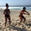 Aline Riscado e Felipe Roque praticaram treino funcional na praia nesta quarta-feira, 30 de agosto de 2016