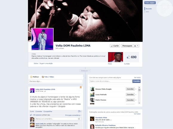 Uma página no Facebook foi criada para pedir a volta de Dom Paulinho