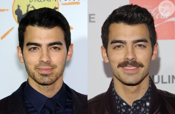 O cantor Joe Jonas aderiu ao bigodinho, mudando de visual