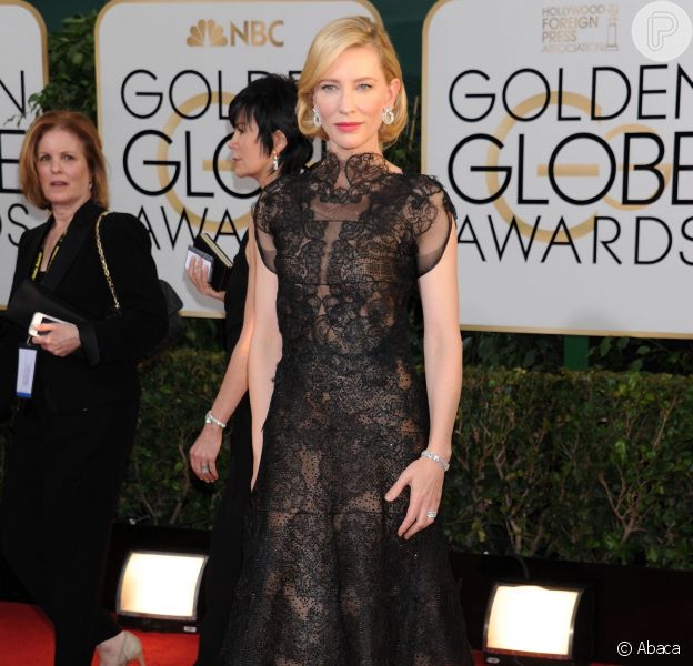 Cate Blanchett usou um vestido da grife Armani no Globo de Ouro 2014