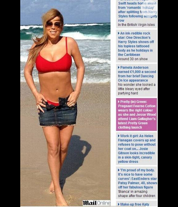 Mariah Carey mostra, em reprodução do jornal inglês 'Daily Mail', a barriga sequinha em janeiro de 2013